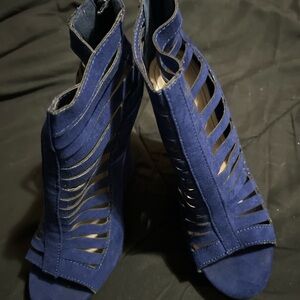 Elegant Blue suede look Women's wedge Heeled Sandals